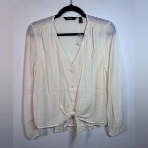 NWT Du Jour Tie-Front Textured Woven Blouse Top NWT